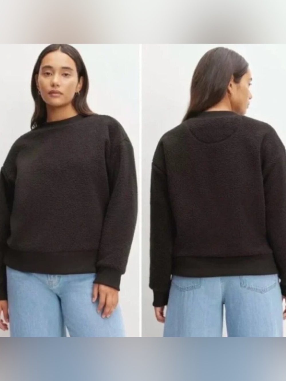Everlane Black Sherpa Crewneck Pullover